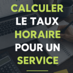 Une image représentant une calculatrice avec des notes et un graphique, symbolisant le calcul du taux horaire.