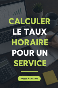 Une image représentant une calculatrice avec des notes et un graphique, symbolisant le calcul du taux horaire.