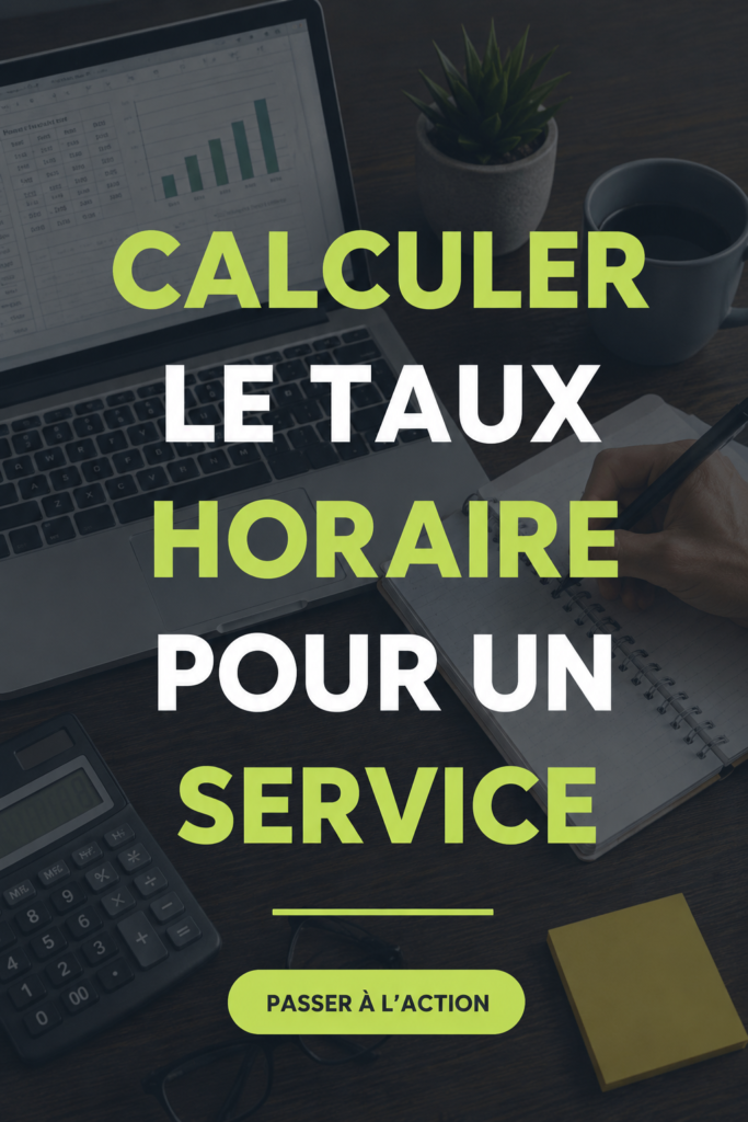 Une image représentant une calculatrice avec des notes et un graphique, symbolisant le calcul du taux horaire.