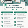 Calendrier auto-entrepreneur pour l'année 2026, conçu pour aider à l'organisation et la planification des tâches.