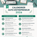Calendrier auto-entrepreneur pour l'année 2026, conçu pour aider à l'organisation et la planification des tâches.