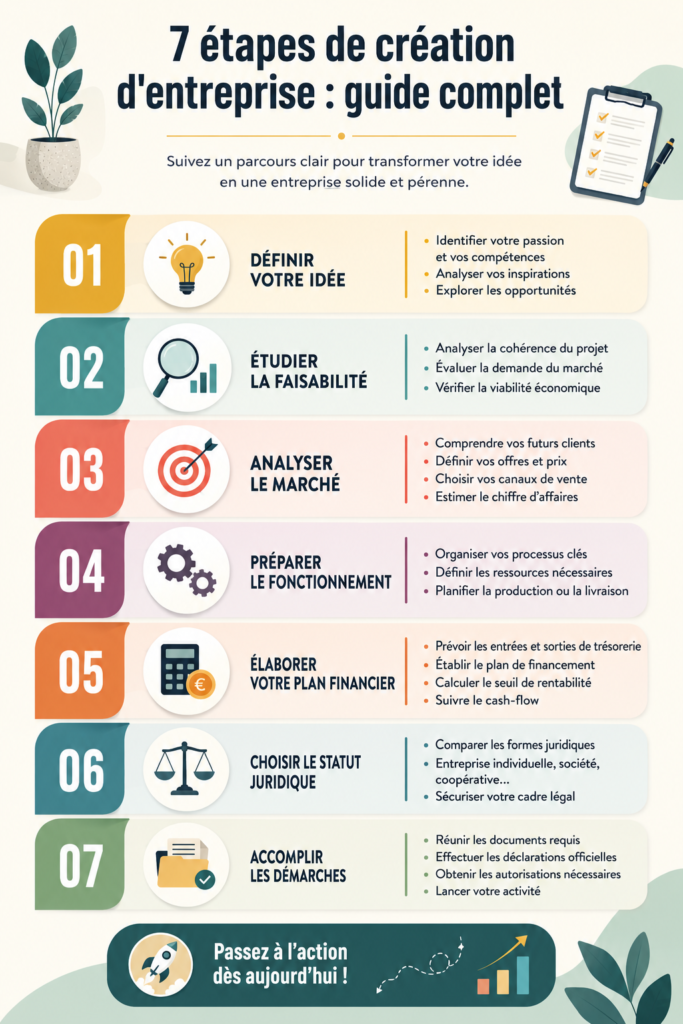 Femme en train de travailler sur son projet de création d'entreprise avec un ordinateur et des notes sur une table.