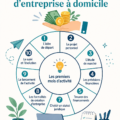 Femme souriante travaillant sur son ordinateur à domicile, représentant des idées d'entreprises à créer chez soi.