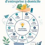 Femme souriante travaillant sur son ordinateur à domicile, représentant des idées d'entreprises à créer chez soi.