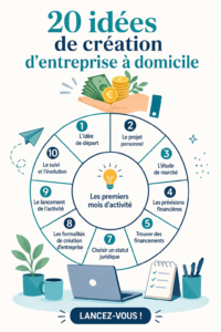 Femme souriante travaillant sur son ordinateur à domicile, représentant des idées d'entreprises à créer chez soi.