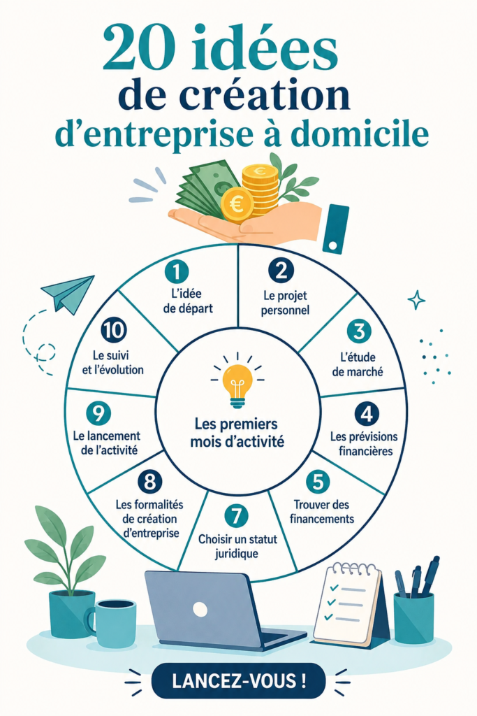 Femme souriante travaillant sur son ordinateur à domicile, représentant des idées d'entreprises à créer chez soi.