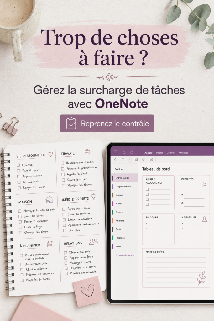 Femme utilisant OneNote sur un ordinateur pour gérer ses tâches