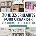Bureau organisé avec des fournitures disposées de manière esthétique et fonctionnelle.