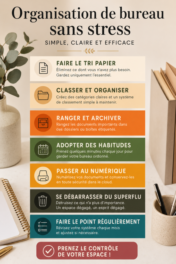 Un bureau bien organisé avec des plantes et un éclairage doux, promesse d'un espace de travail apaisant.