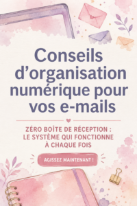 Femme en train d'organiser ses emails sur son ordinateur avec une tasse de café à côté.