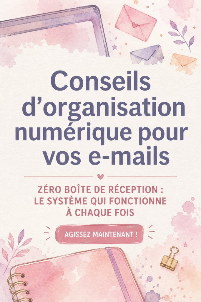 Femme en train d'organiser ses emails sur son ordinateur avec une tasse de café à côté.