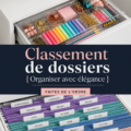 Espace de travail organisé avec des fichiers bien rangés et une décoration élégante