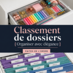 Espace de travail organisé avec des fichiers bien rangés et une décoration élégante
