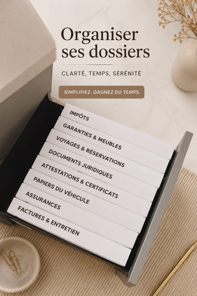 Bureau bien rangé avec des fichiers organisés et des fournitures de bureau