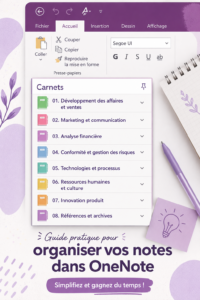 Capture d'écran de l'application OneNote avec une interface organisée