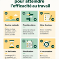 Femme concentrée au travail, appliquant des règles d'efficacité.