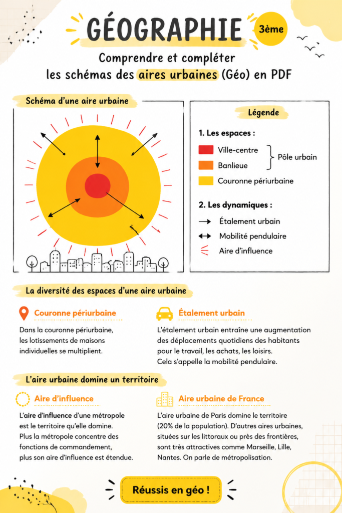 Schéma illustrant les éléments d'une aire urbaine.