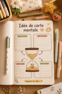 Une illustration de cartes mentales colorées, représentant des idées organisées de manière créative.