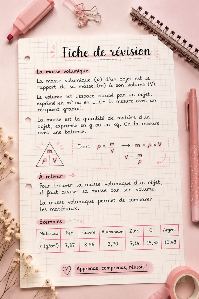 Un exemplaire de fiche de révision bien structurée sur un bureau