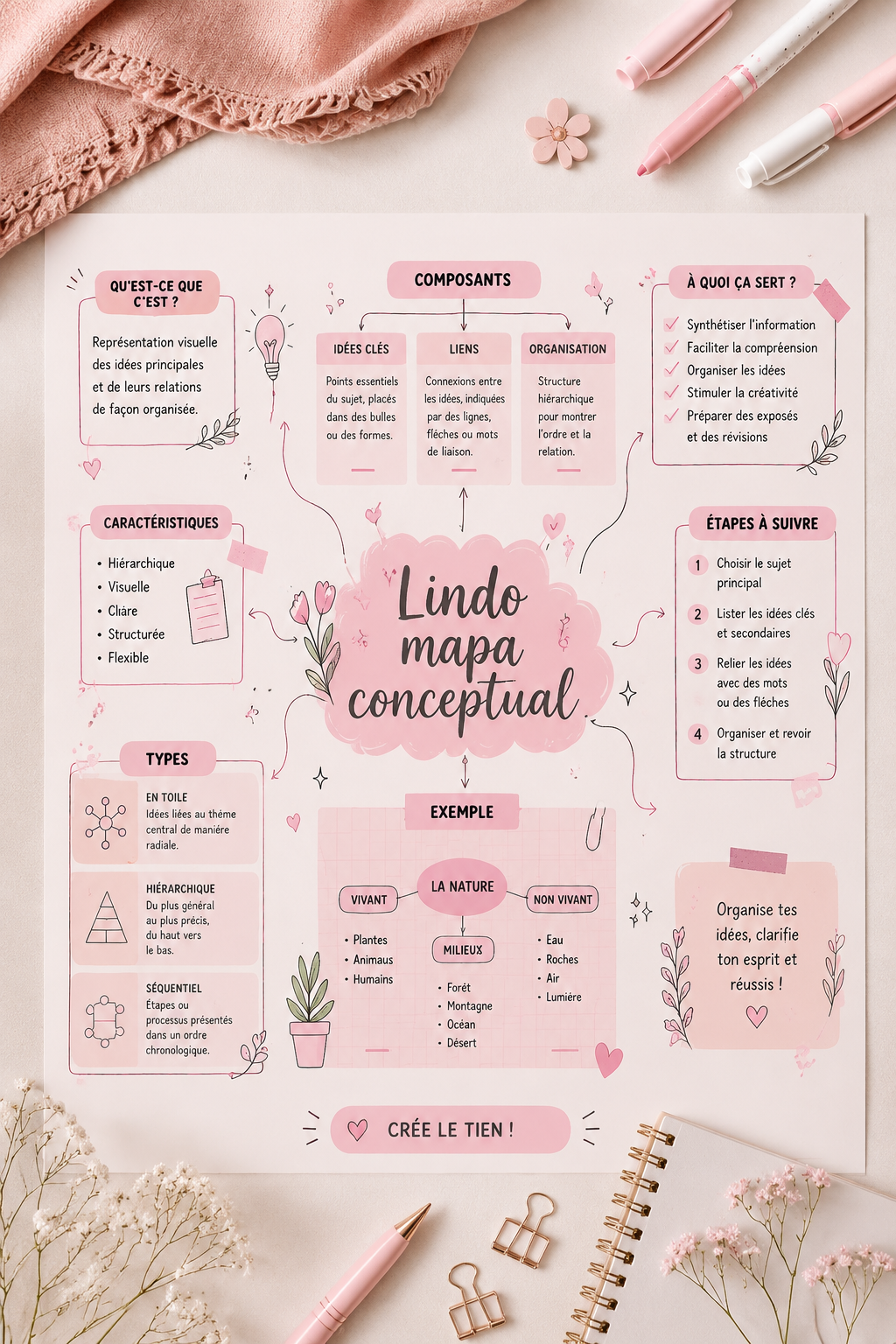 Une illustration d'un plan conceptuel coloré sur un bureau