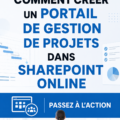 Capture d'écran d'un portail de gestion de projet dans SharePoint Online, montrant un tableau de bord interactif.