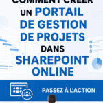 Capture d'écran d'un portail de gestion de projet dans SharePoint Online, montrant un tableau de bord interactif.