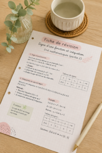 Fiche de révision sur les signes de fonction et inéquations en mathématiques.