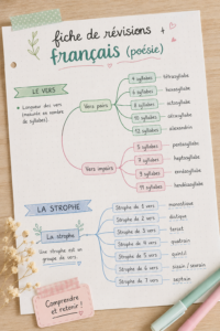 Fiche de révisions en poésie avec des notes et des illustrations