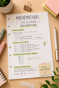 Fiches de révision bien organisées pour apprendre l'arithmétique