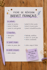Fiches de révision illustrant des concepts de français pour le brevet