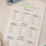 Fiches de révision de français sur une table d'étude