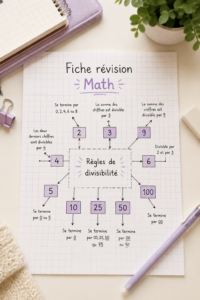 Une fiche de révision en mathématiques avec des règles et des exemples pratiques.