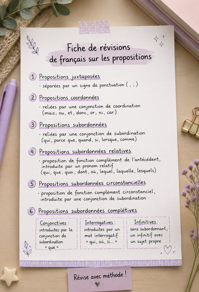 Fiches de révisions sur les propositions en français
