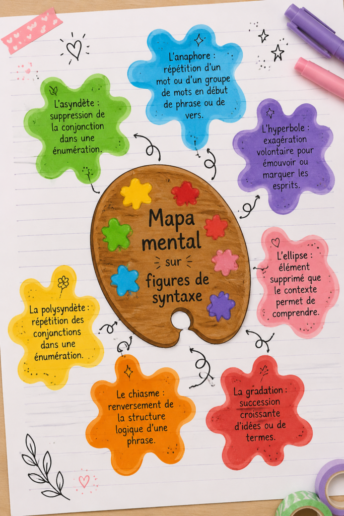 Carte mentale illustrant les figures de syntaxe, idéale pour l'apprentissage des langues.