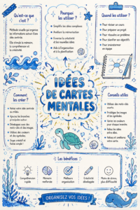 Un mind map coloré représentant des idées créatives pour l'organisation personnelle.