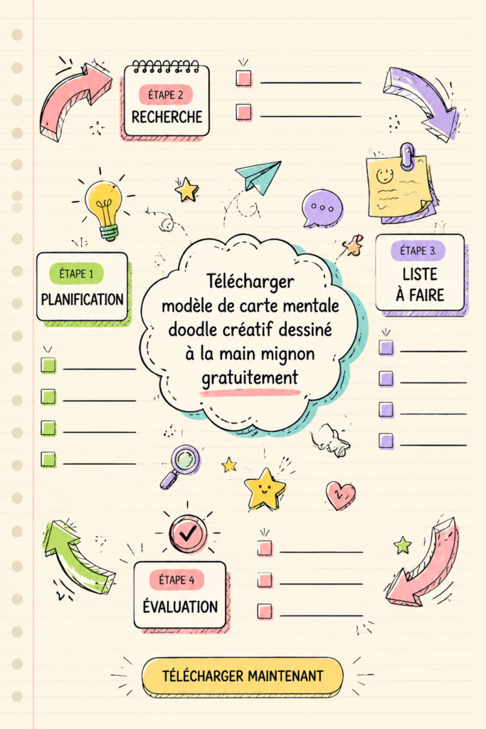 Modèle de carte mentale doodle dessiné à la main