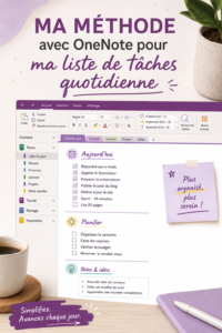 Femme utilisant OneNote pour organiser ses tâches quotidiennes sur un ordinateur