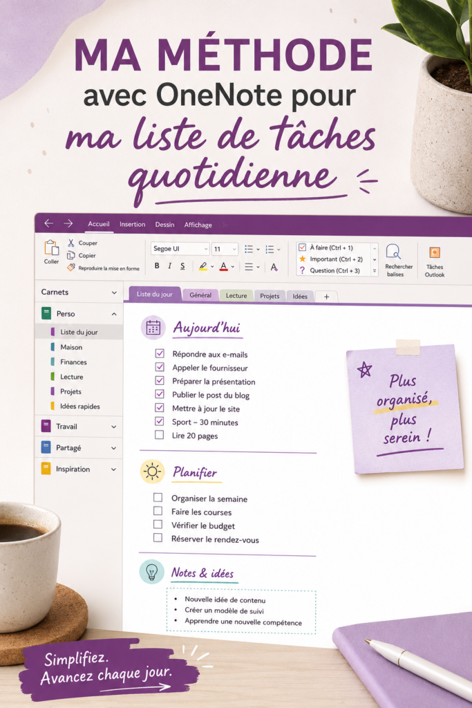Femme utilisant OneNote pour organiser ses tâches quotidiennes sur un ordinateur