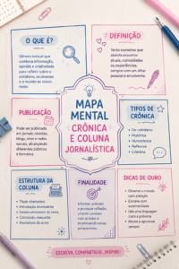 Image montrant une femme travaillant sur un plan mental pour une chronique, entourée de notes et d'outils d'écriture.