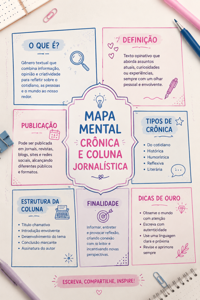 Image montrant une femme travaillant sur un plan mental pour une chronique, entourée de notes et d'outils d'écriture.