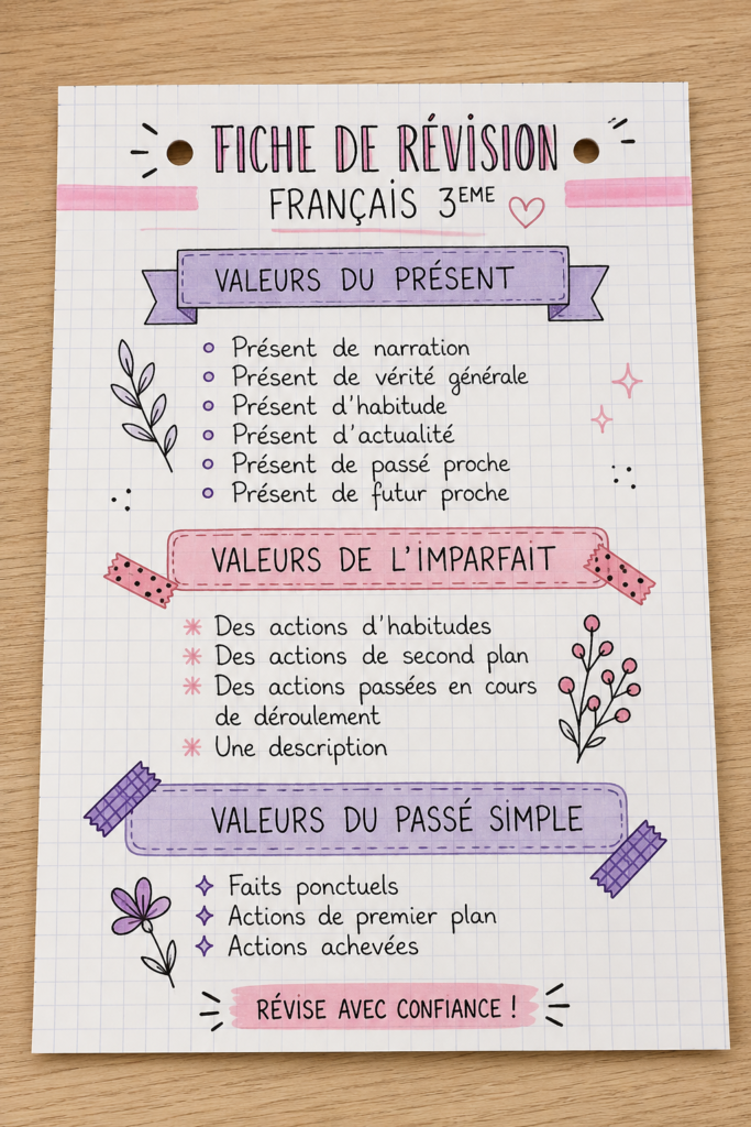 Fiche de révision en français pour collégiens