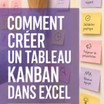 Tableau Kanban réalisé dans Excel avec différentes colonnes pour la gestion de projets.