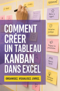Tableau Kanban réalisé dans Excel avec différentes colonnes pour la gestion de projets.