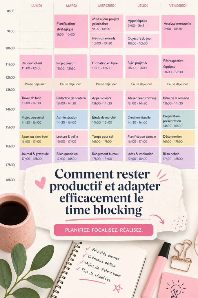 Femme souriante utilisant un agenda pour pratiquer le time blocking