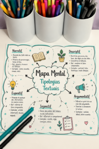 Un Mapa Mental illustrant les typologies textuelles.