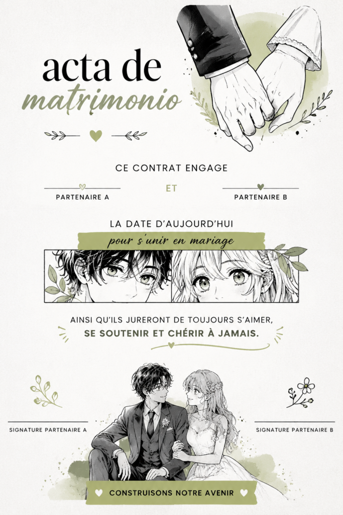 Un acte de mariage sur un bureau avec un stylo, représentant l'importance de bien rédiger ce document légal.