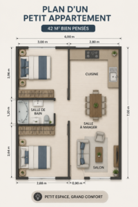 Aménagement chaleureux d'un petit appartement moderne avec des éléments de décoration.