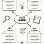 Illustration en noir et blanc représentant un doodle créatif sur une carte mentale.