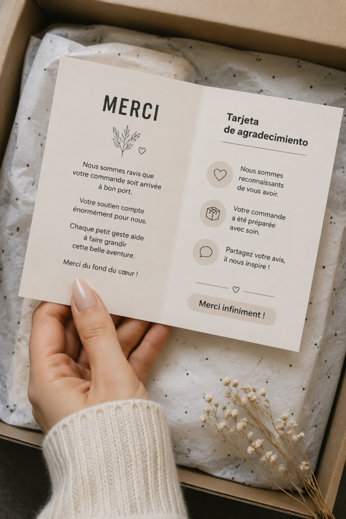 Une belle carte de remerciement artisanale en papier coloré.