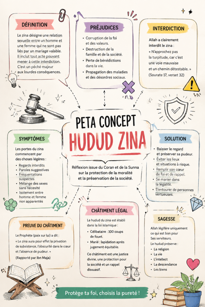 Illustration symbolisant le concept de Hudud Zina, représentant la loi islamique.